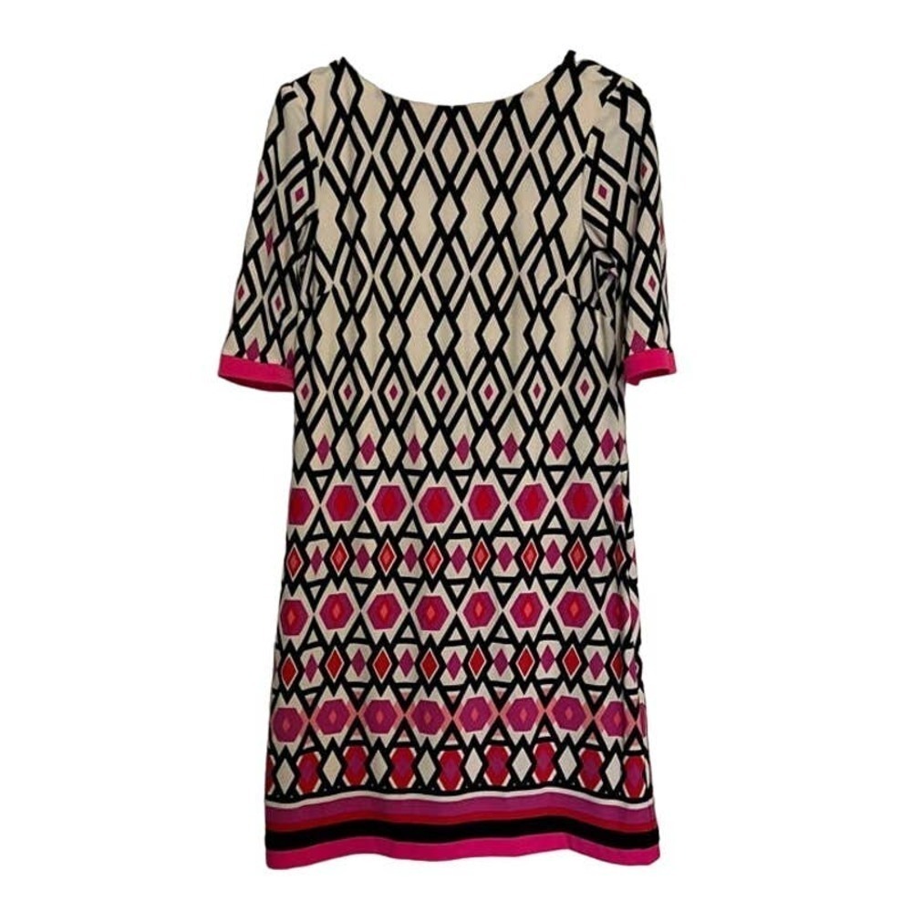 Eliza J Print Jersey A-Line Dress Black pink red 6